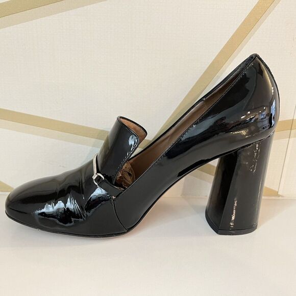 Lewit Amara Black Patent Leather Block Heel Pump Loafers Sz 39.5 US 9.5 - Picture 6 of 10